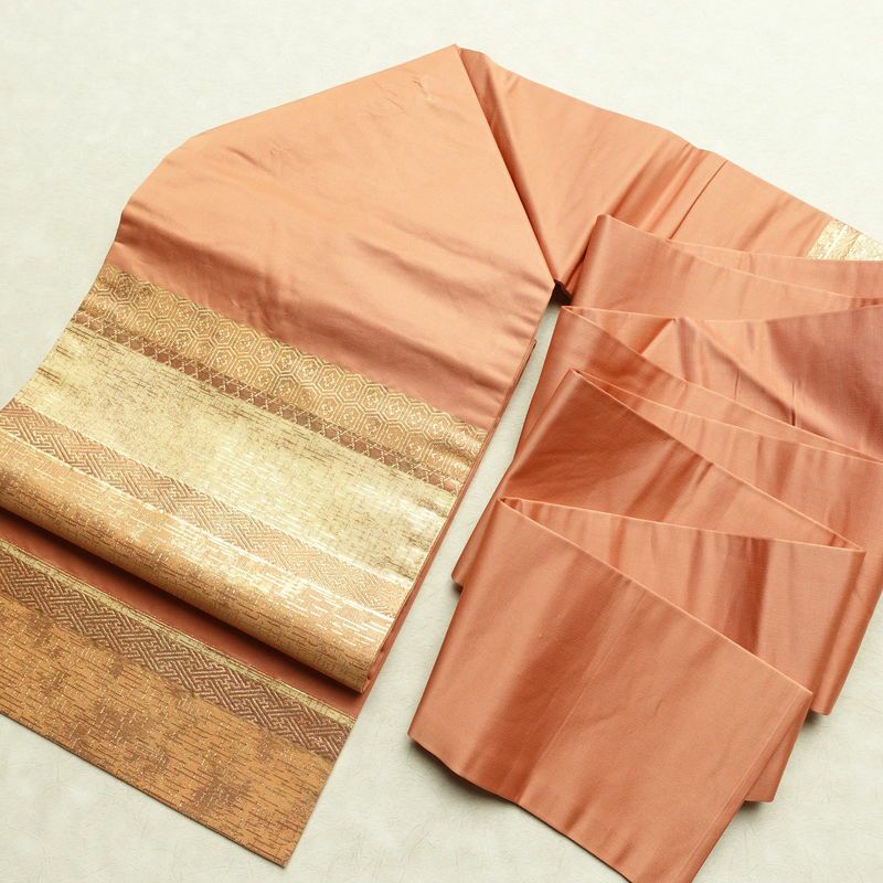 名古屋帯 太鼓柄 良品 正絹 縞柄・線柄 名古屋仕立て なごや帯 リサイクル帯 帯 ピンクオレンジ 橙_画像16