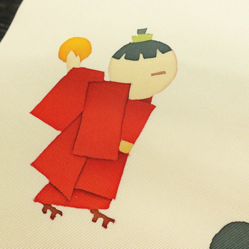 名古屋帯 太鼓柄 美品 正絹 人物・動物柄 名古屋仕立て なごや帯 リサイクル帯 帯 シンプル クリーム_画像3