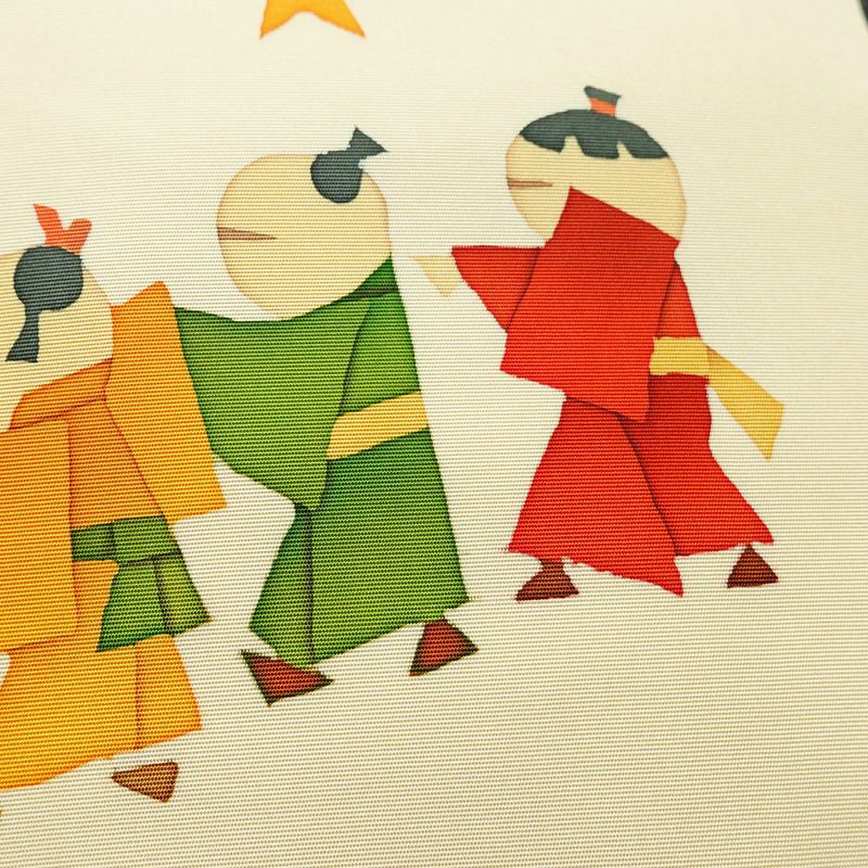 名古屋帯 太鼓柄 美品 正絹 人物・動物柄 名古屋仕立て なごや帯 リサイクル帯 帯 シンプル クリーム_画像5