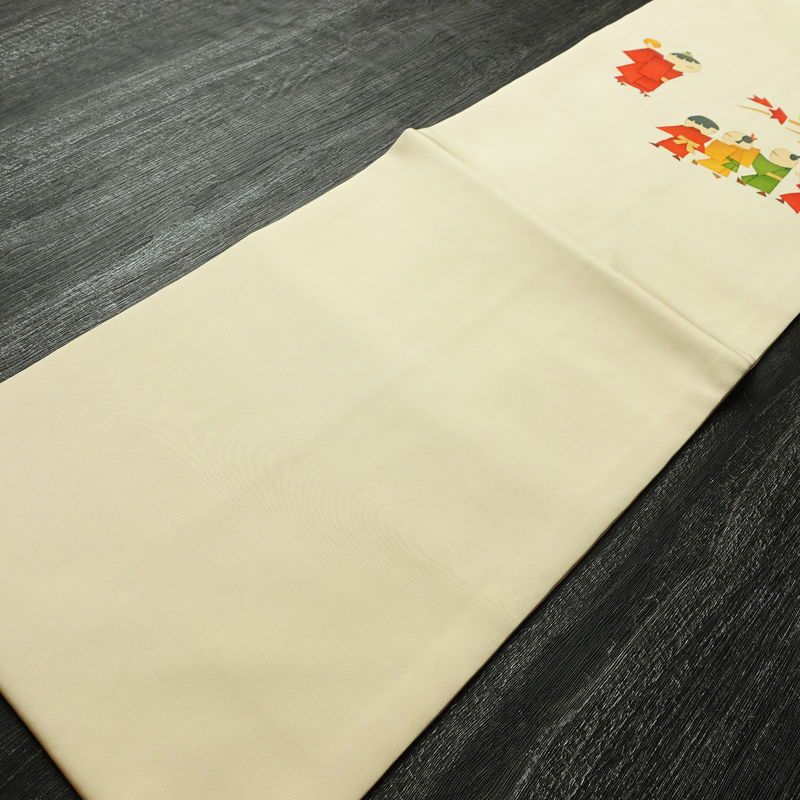 名古屋帯 太鼓柄 美品 正絹 人物・動物柄 名古屋仕立て なごや帯 リサイクル帯 帯 シンプル クリーム_画像8