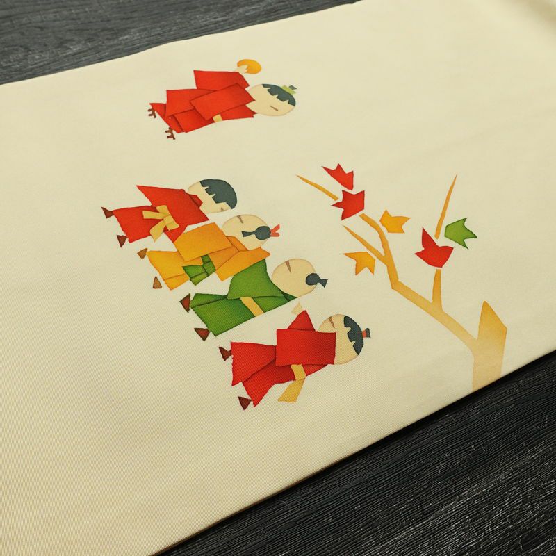 名古屋帯 太鼓柄 美品 正絹 人物・動物柄 名古屋仕立て なごや帯 リサイクル帯 帯 シンプル クリーム_画像11