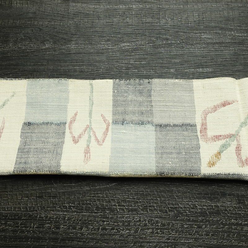 名古屋帯 六通柄 正絹 幾何学柄・抽象柄 松葉仕立て なごや帯 リサイクル帯 帯 モダン 多色使い_画像13