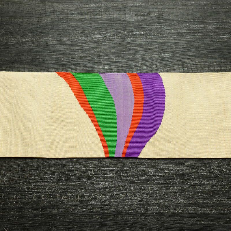 名古屋帯 太鼓柄 良品 正絹 幾何学柄・抽象柄 名古屋仕立て なごや帯 リサイクル帯 帯 モダン クリーム_画像13