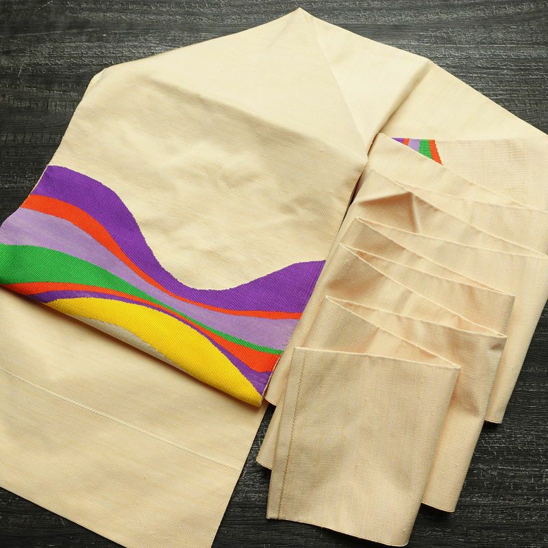 名古屋帯 太鼓柄 良品 正絹 幾何学柄・抽象柄 名古屋仕立て なごや帯 リサイクル帯 帯 モダン クリーム_画像16
