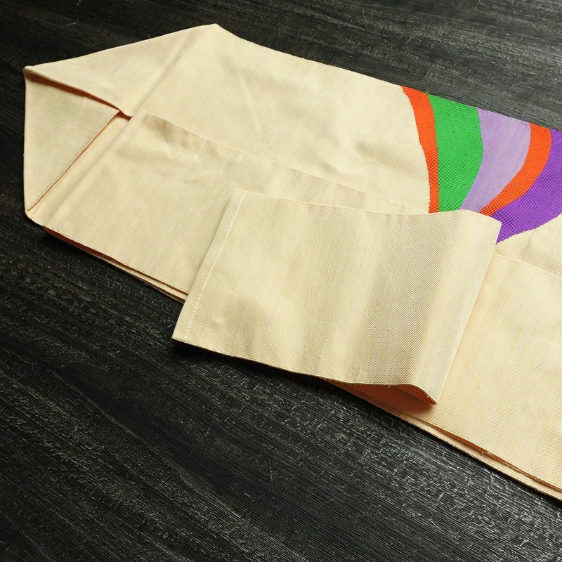 名古屋帯 太鼓柄 良品 正絹 幾何学柄・抽象柄 名古屋仕立て なごや帯 リサイクル帯 帯 モダン クリーム_画像20