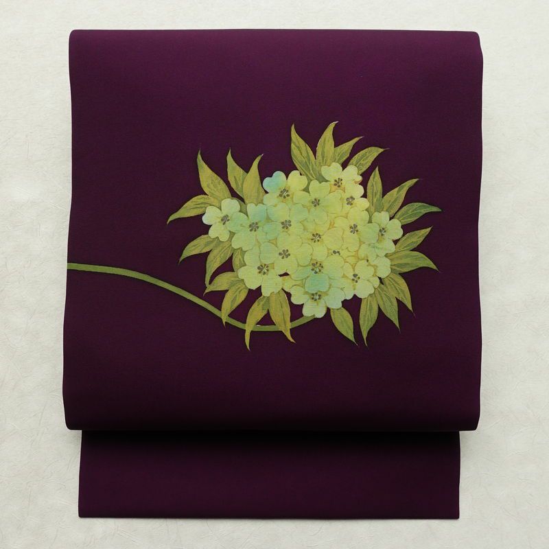 名古屋帯 太鼓柄 正絹 花柄 名古屋仕立て なごや帯 リサイクル帯 帯 シンプル 紫・藤色_画像1