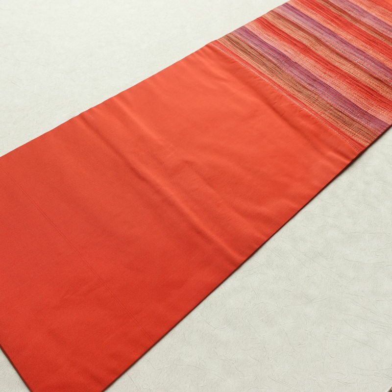 名古屋帯 太鼓柄 正絹 縞柄・線柄 名古屋仕立て なごや帯 リサイクル帯 帯 モダン 赤・朱_画像8