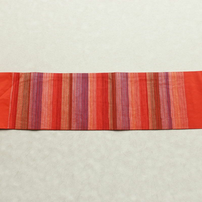 名古屋帯 太鼓柄 正絹 縞柄・線柄 名古屋仕立て なごや帯 リサイクル帯 帯 モダン 赤・朱_画像12