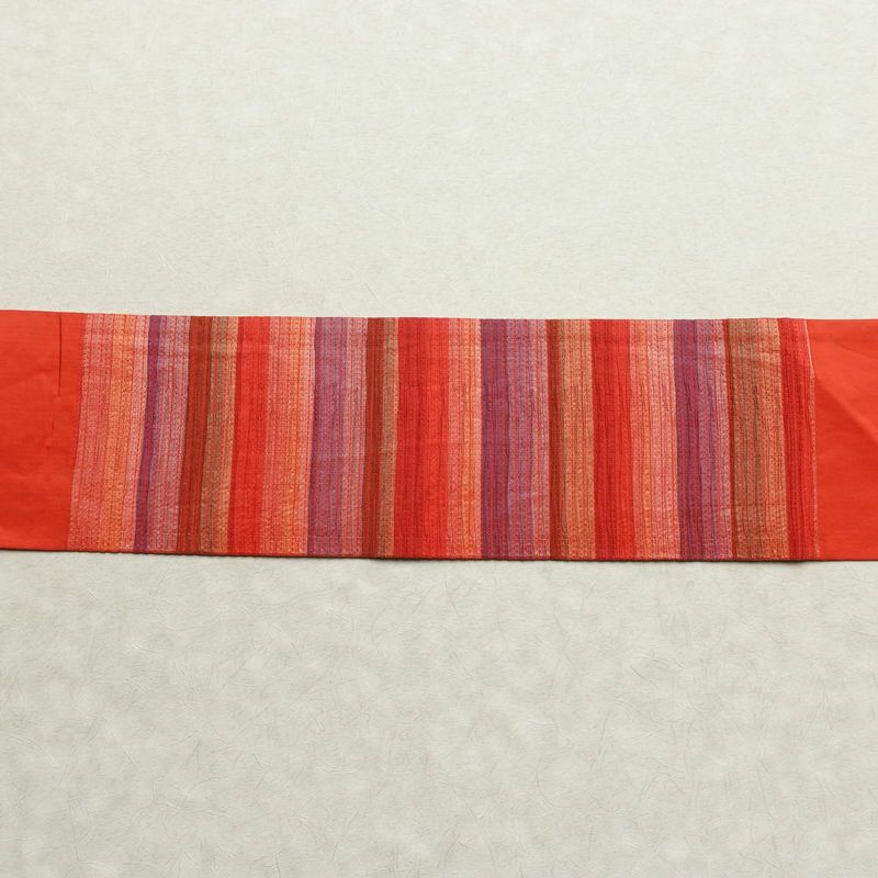 名古屋帯 太鼓柄 正絹 縞柄・線柄 名古屋仕立て なごや帯 リサイクル帯 帯 モダン 赤・朱_画像13