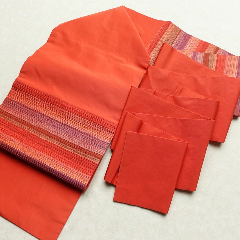 名古屋帯 太鼓柄 正絹 縞柄・線柄 名古屋仕立て なごや帯 リサイクル帯 帯 モダン 赤・朱_画像16