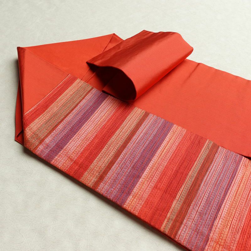 名古屋帯 太鼓柄 正絹 縞柄・線柄 名古屋仕立て なごや帯 リサイクル帯 帯 モダン 赤・朱_画像19