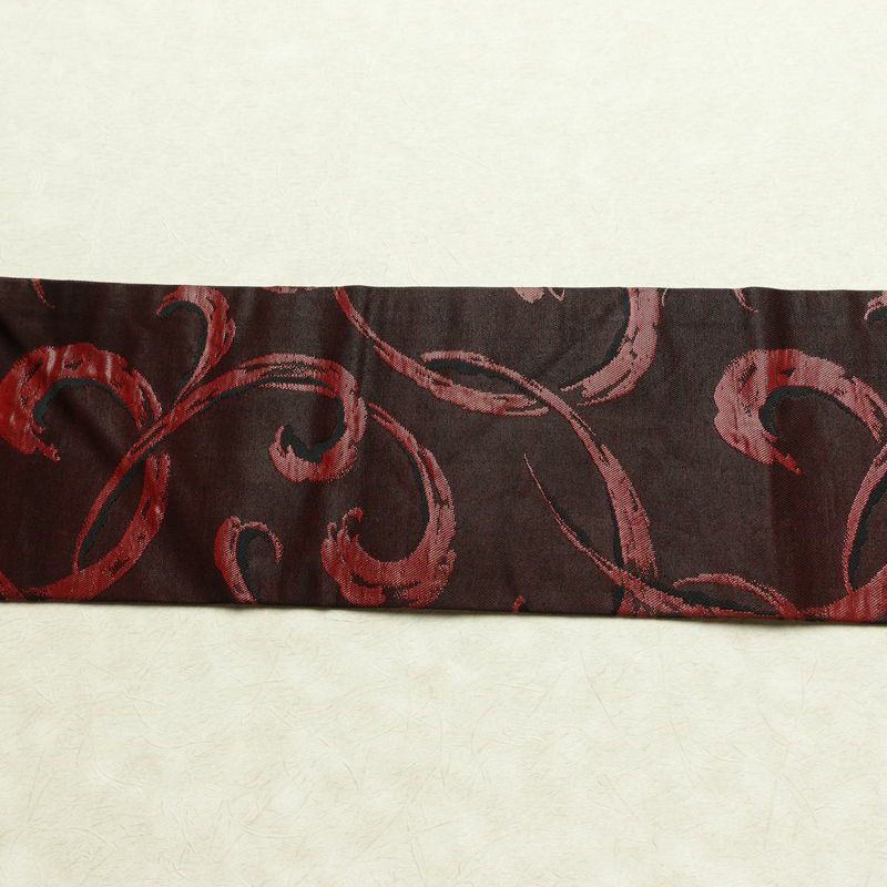 名古屋帯 六通柄 良品 正絹 木の葉・植物柄 名古屋仕立て なごや帯 リサイクル帯 帯 小豆・エンジ_画像13