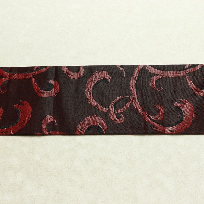 名古屋帯 六通柄 良品 正絹 木の葉・植物柄 名古屋仕立て なごや帯 リサイクル帯 帯 小豆・エンジ_画像14