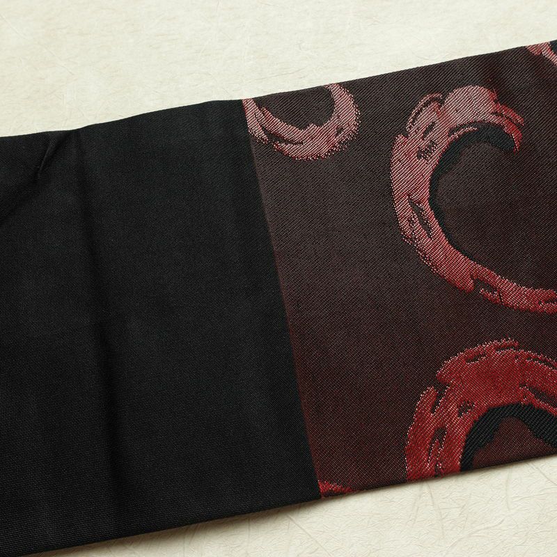 名古屋帯 六通柄 良品 正絹 木の葉・植物柄 名古屋仕立て なごや帯 リサイクル帯 帯 小豆・エンジ_画像15