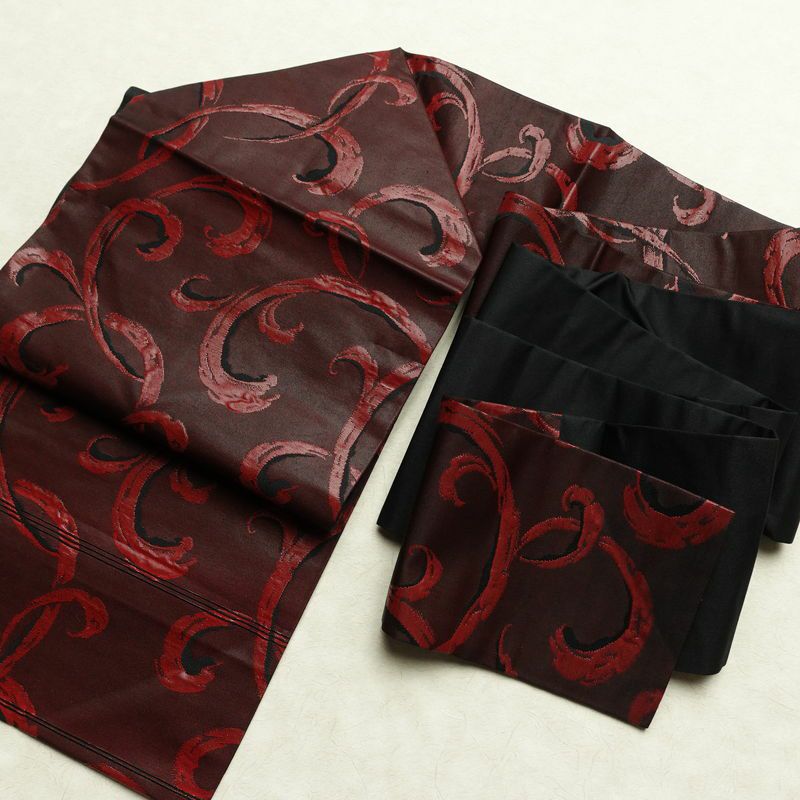 名古屋帯 六通柄 良品 正絹 木の葉・植物柄 名古屋仕立て なごや帯 リサイクル帯 帯 小豆・エンジ_画像17