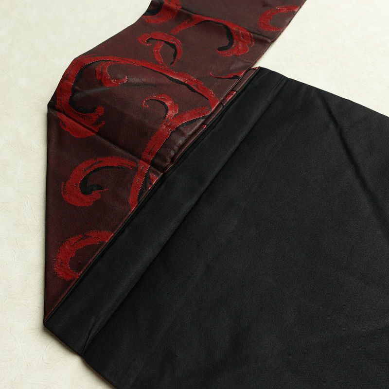 名古屋帯 六通柄 良品 正絹 木の葉・植物柄 名古屋仕立て なごや帯 リサイクル帯 帯 小豆・エンジ_画像19