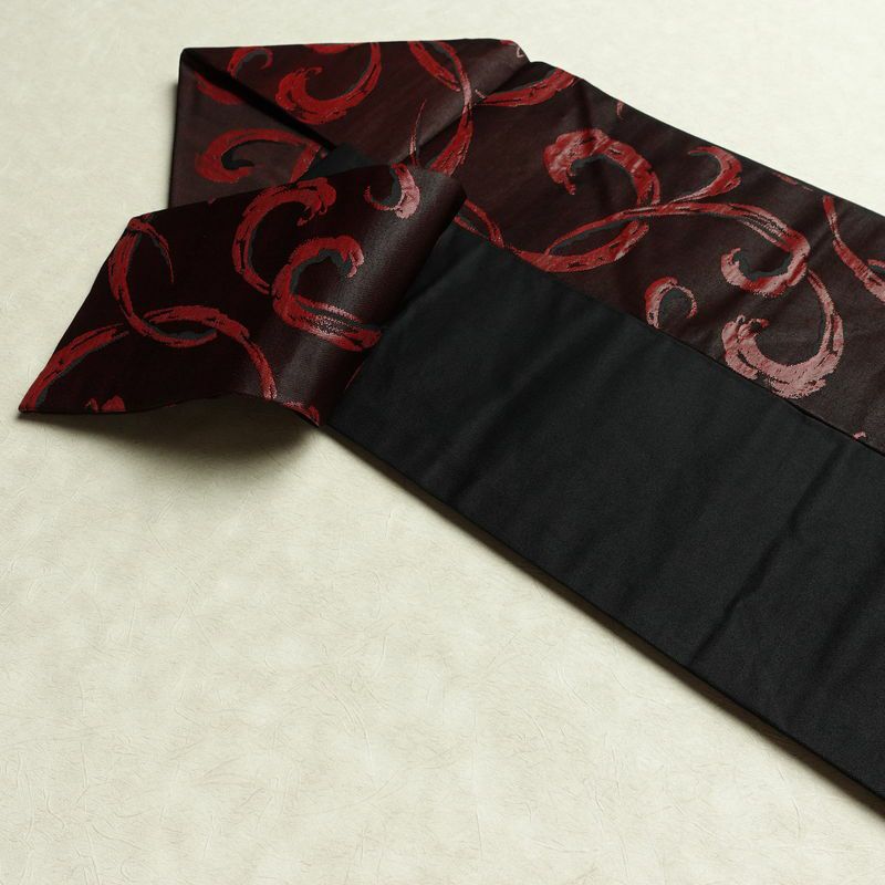 名古屋帯 六通柄 良品 正絹 木の葉・植物柄 名古屋仕立て なごや帯 リサイクル帯 帯 小豆・エンジ_画像21
