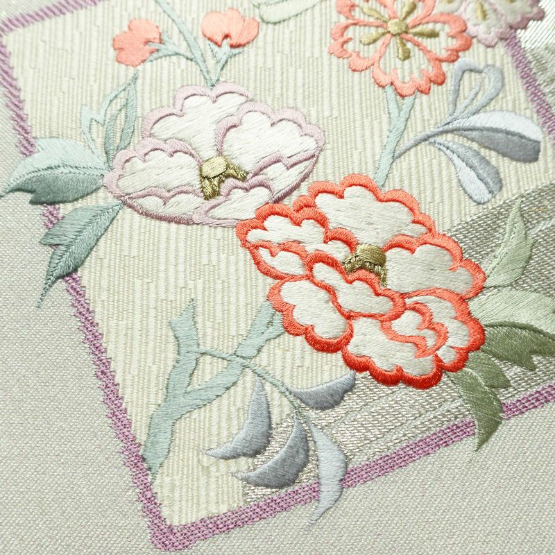 名古屋帯 太鼓柄 良品 正絹 木の葉・植物柄 名古屋仕立て なごや帯 リサイクル帯 帯 刺繍 箔 青・紺_画像3