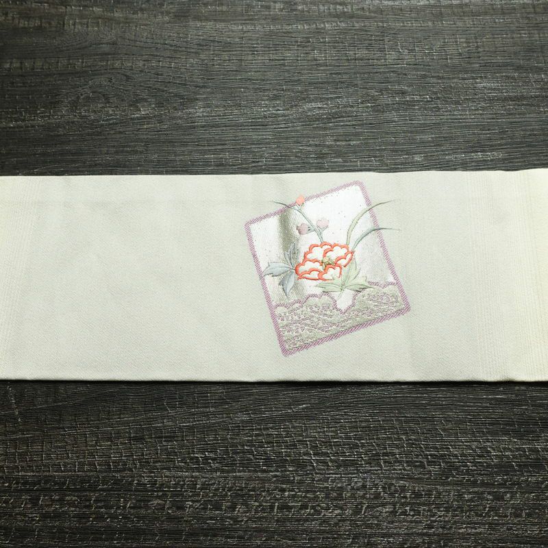 名古屋帯 太鼓柄 良品 正絹 木の葉・植物柄 名古屋仕立て なごや帯 リサイクル帯 帯 刺繍 箔 青・紺_画像15