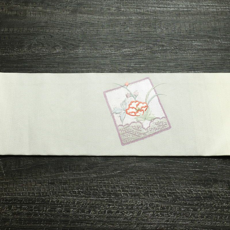 名古屋帯 太鼓柄 良品 正絹 木の葉・植物柄 名古屋仕立て なごや帯 リサイクル帯 帯 刺繍 箔 青・紺_画像16