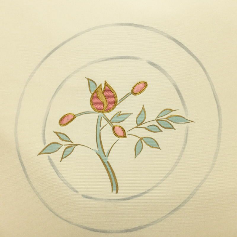 名古屋帯 太鼓柄 良品 正絹 花柄 名古屋仕立て なごや帯 リサイクル帯 帯 刺繍 シンプル ベージュ_画像2