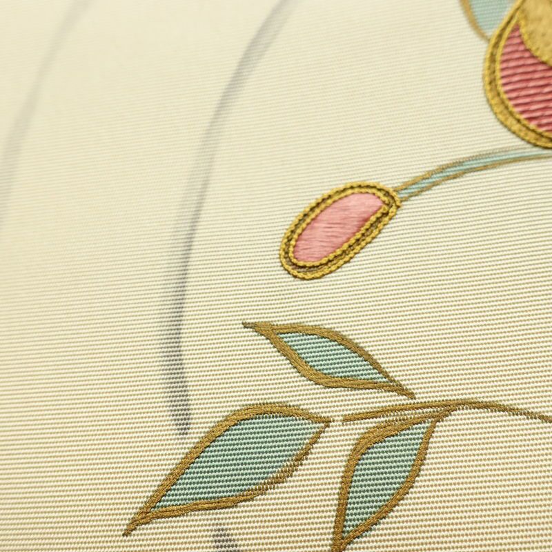 名古屋帯 太鼓柄 良品 正絹 花柄 名古屋仕立て なごや帯 リサイクル帯 帯 刺繍 シンプル ベージュ_画像4