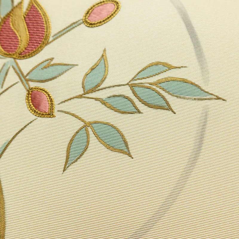 名古屋帯 太鼓柄 良品 正絹 花柄 名古屋仕立て なごや帯 リサイクル帯 帯 刺繍 シンプル ベージュ_画像5