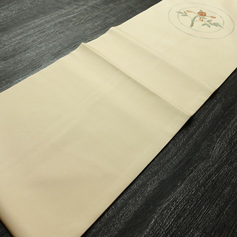 名古屋帯 太鼓柄 良品 正絹 花柄 名古屋仕立て なごや帯 リサイクル帯 帯 刺繍 シンプル ベージュ_画像7