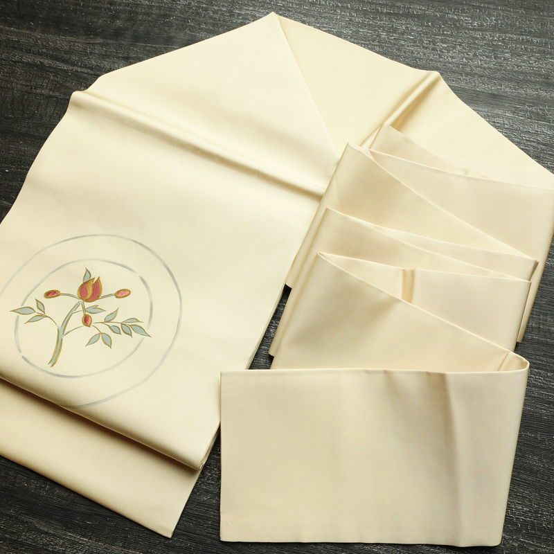 名古屋帯 太鼓柄 良品 正絹 花柄 名古屋仕立て なごや帯 リサイクル帯 帯 刺繍 シンプル ベージュ_画像15