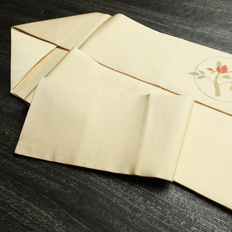 名古屋帯 太鼓柄 良品 正絹 花柄 名古屋仕立て なごや帯 リサイクル帯 帯 刺繍 シンプル ベージュ_画像19