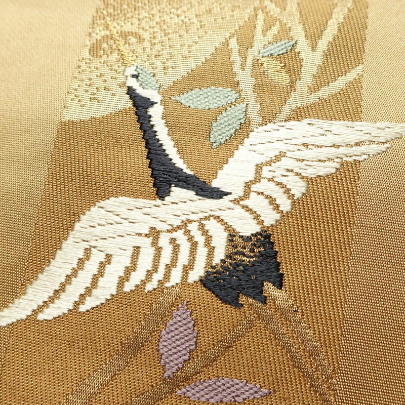 名古屋帯 六通柄 良品 正絹 古典柄 名古屋仕立て なごや帯 リサイクル帯 帯 箔 黄・黄土色_画像6