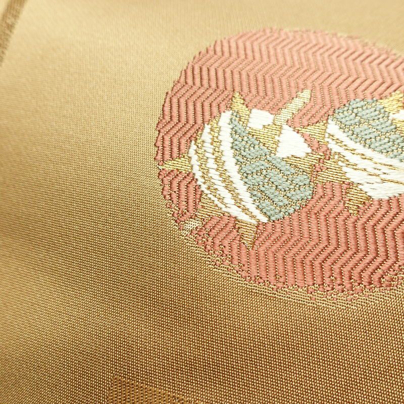 名古屋帯 六通柄 良品 正絹 古典柄 名古屋仕立て なごや帯 リサイクル帯 帯 箔 黄・黄土色_画像8