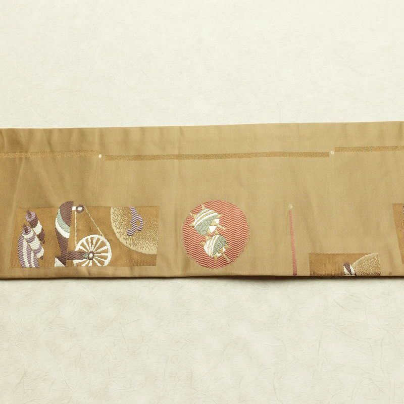名古屋帯 六通柄 良品 正絹 古典柄 名古屋仕立て なごや帯 リサイクル帯 帯 箔 黄・黄土色_画像15
