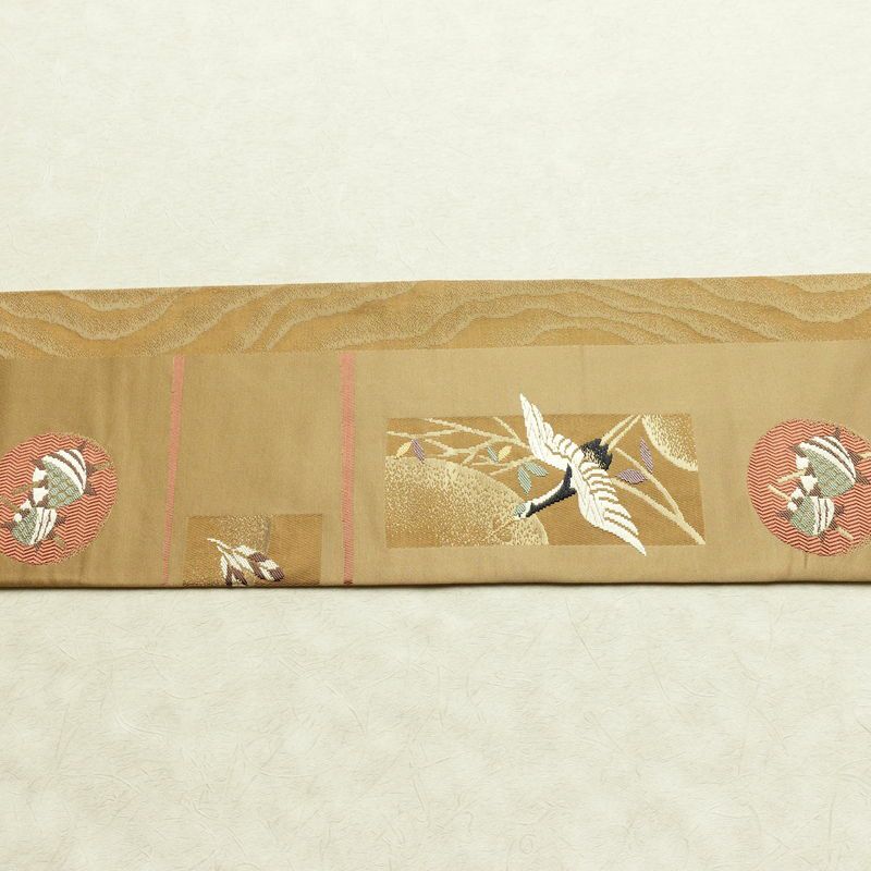 名古屋帯 六通柄 良品 正絹 古典柄 名古屋仕立て なごや帯 リサイクル帯 帯 箔 黄・黄土色_画像16