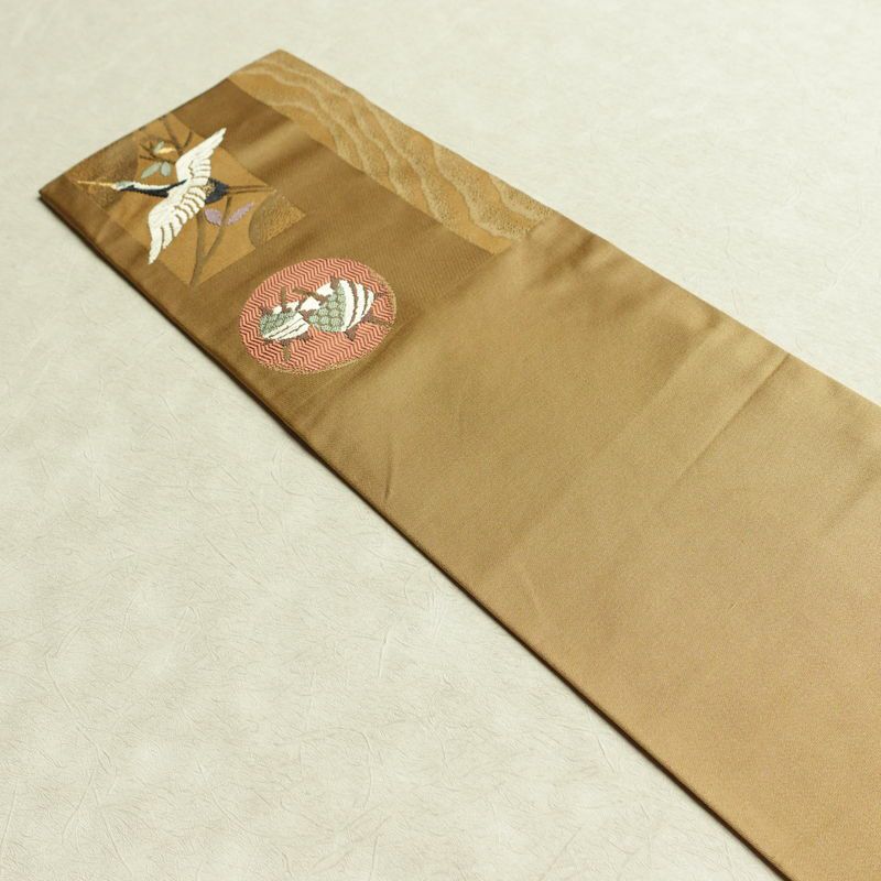 名古屋帯 六通柄 良品 正絹 古典柄 名古屋仕立て なごや帯 リサイクル帯 帯 箔 黄・黄土色_画像17