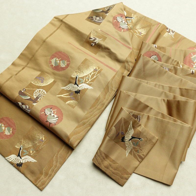 名古屋帯 六通柄 良品 正絹 古典柄 名古屋仕立て なごや帯 リサイクル帯 帯 箔 黄・黄土色_画像18