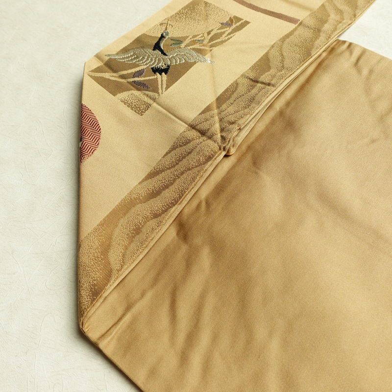 名古屋帯 六通柄 良品 正絹 古典柄 名古屋仕立て なごや帯 リサイクル帯 帯 箔 黄・黄土色_画像19