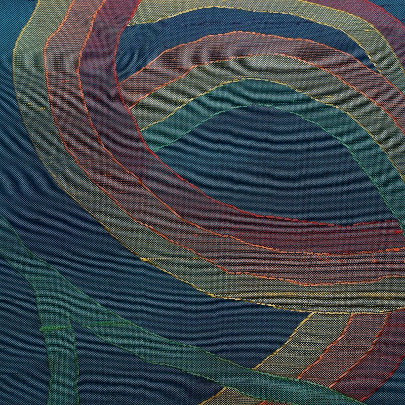 名古屋帯 六通柄 正絹 幾何学柄・抽象柄 松葉仕立て なごや帯 リサイクル帯 帯 モダン 青・紺_画像2