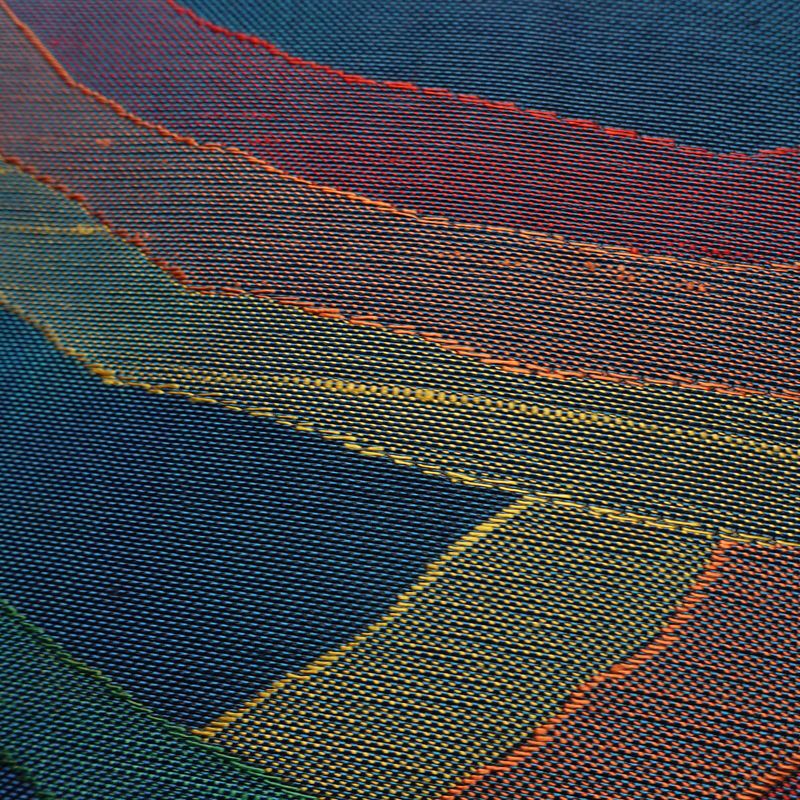 名古屋帯 六通柄 正絹 幾何学柄・抽象柄 松葉仕立て なごや帯 リサイクル帯 帯 モダン 青・紺_画像3