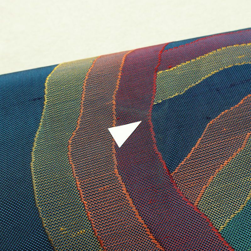 名古屋帯 六通柄 正絹 幾何学柄・抽象柄 松葉仕立て なごや帯 リサイクル帯 帯 モダン 青・紺_画像5