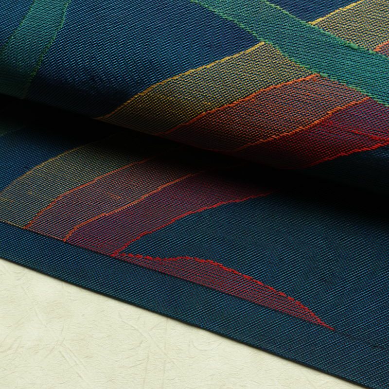 名古屋帯 六通柄 正絹 幾何学柄・抽象柄 松葉仕立て なごや帯 リサイクル帯 帯 モダン 青・紺_画像7