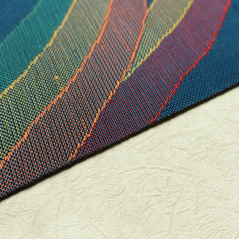 名古屋帯 六通柄 正絹 幾何学柄・抽象柄 松葉仕立て なごや帯 リサイクル帯 帯 モダン 青・紺_画像12