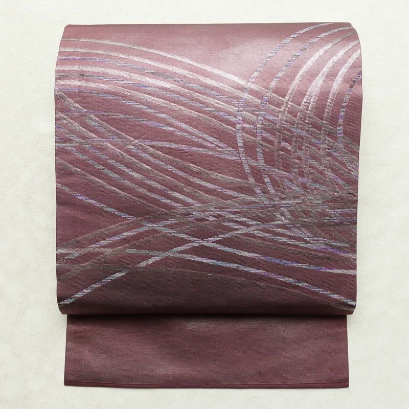 名古屋帯 太鼓柄 正絹 幾何学柄・抽象柄 名古屋仕立て なごや帯 リサイクル帯 帯 シンプル 紫・藤色_画像1