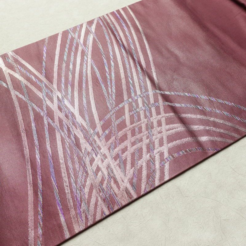 名古屋帯 太鼓柄 正絹 幾何学柄・抽象柄 名古屋仕立て なごや帯 リサイクル帯 帯 シンプル 紫・藤色_画像11