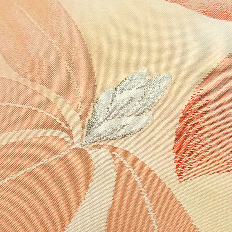 名古屋帯 太鼓柄 正絹 花柄 名古屋仕立て なごや帯 リサイクル帯 帯 金糸 シンプル オレンジベージュ 橙_画像3