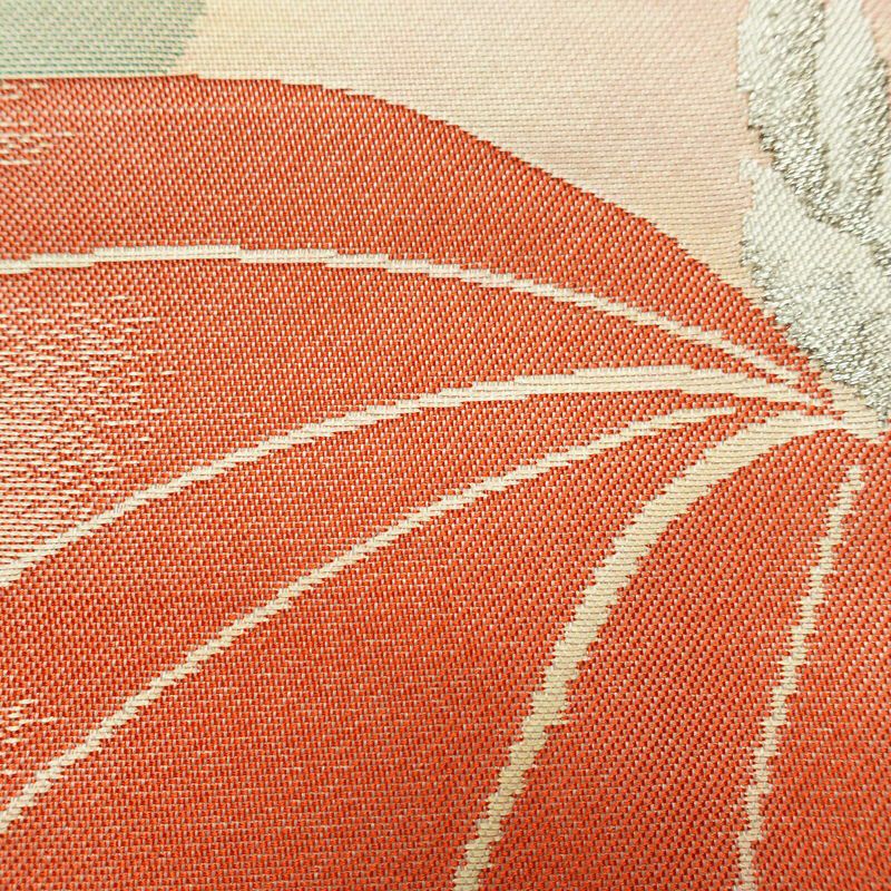 名古屋帯 太鼓柄 正絹 花柄 名古屋仕立て なごや帯 リサイクル帯 帯 金糸 シンプル オレンジベージュ 橙_画像4