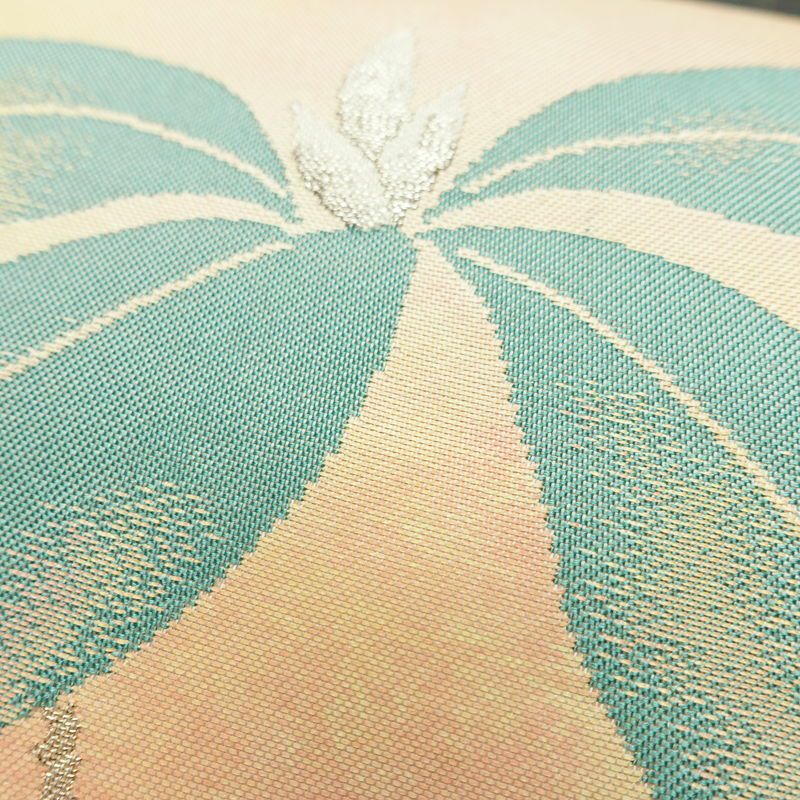 名古屋帯 太鼓柄 正絹 花柄 名古屋仕立て なごや帯 リサイクル帯 帯 金糸 シンプル オレンジベージュ 橙_画像5