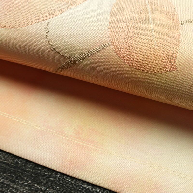 名古屋帯 太鼓柄 正絹 花柄 名古屋仕立て なごや帯 リサイクル帯 帯 金糸 シンプル オレンジベージュ 橙_画像6