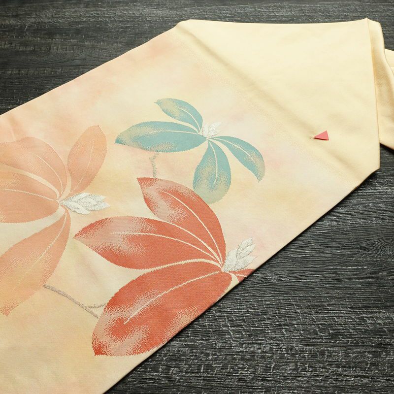 名古屋帯 太鼓柄 正絹 花柄 名古屋仕立て なごや帯 リサイクル帯 帯 金糸 シンプル オレンジベージュ 橙_画像12