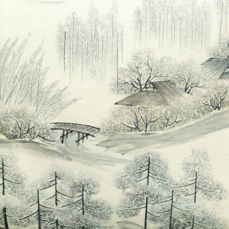 名古屋帯 太鼓柄 落款入り 正絹 風景柄 名古屋仕立て なごや帯 リサイクル帯 帯 白_画像2